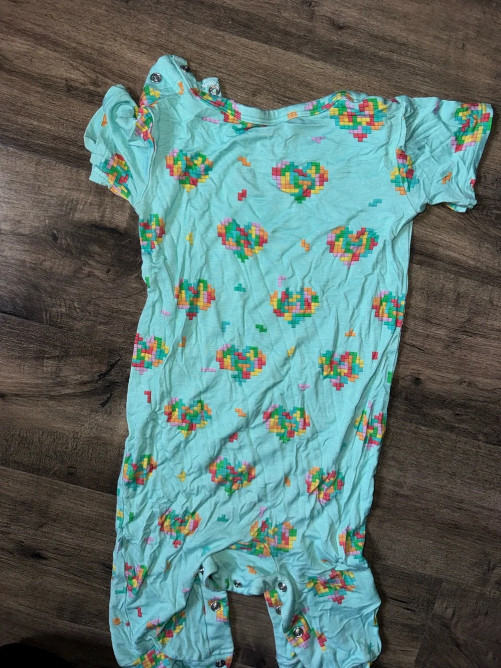 Posh Peanut 18-24M Gamer Pixel Rainbow Hearts Romper Bamboo Retired